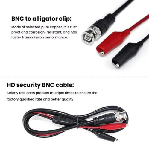 Câble de sonde d'oscilloscope BNC mâle vers 2 pinces crocodiles Q9, longueur : 1 m SH85021822-09